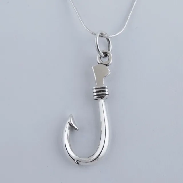 Hawaiian Fish Hook Necklace - 925 Sterling Silver - Fishing Fishermen Pendant SN 3