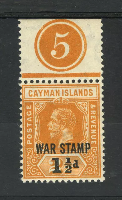 M7522 Cayman Islands 1919 SG59 - 1½d on 2½d orange. Marginal PLATE (5) single.