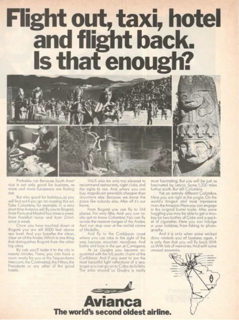 Air Avianca Airlines Advertising 1974 Colombian