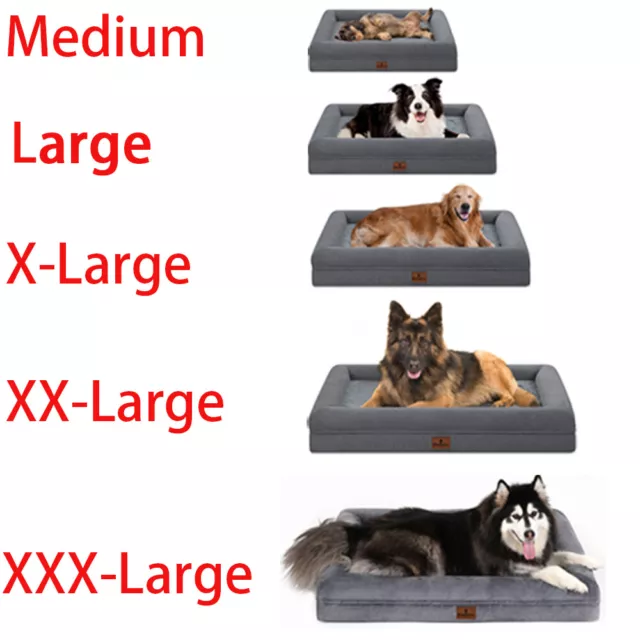 M L XL XXL XXXL Dark Gray Orthopedic Dog Bed Memory Foam 4-Side Bolster Pet Sofa