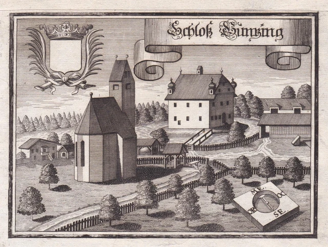 Schloss Gunzing Aidenbach LK Passau Bayern Wening Kupferstich 1720