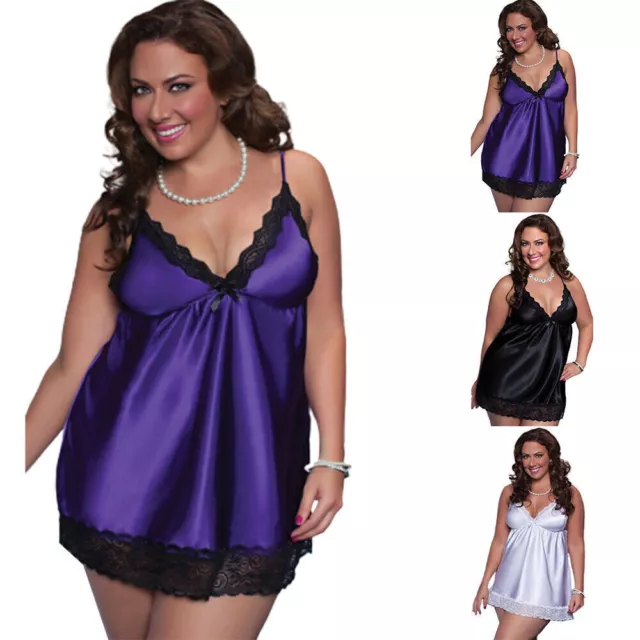 Plus Size Women Lingerie Lace Babydoll Sexy Nightdress Nightgown Sleepwear Dress