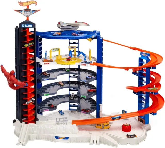 Hot Wheels Super Ultimate Garage Set - 4 Cars, Motorized Gorilla Storage - 3ft