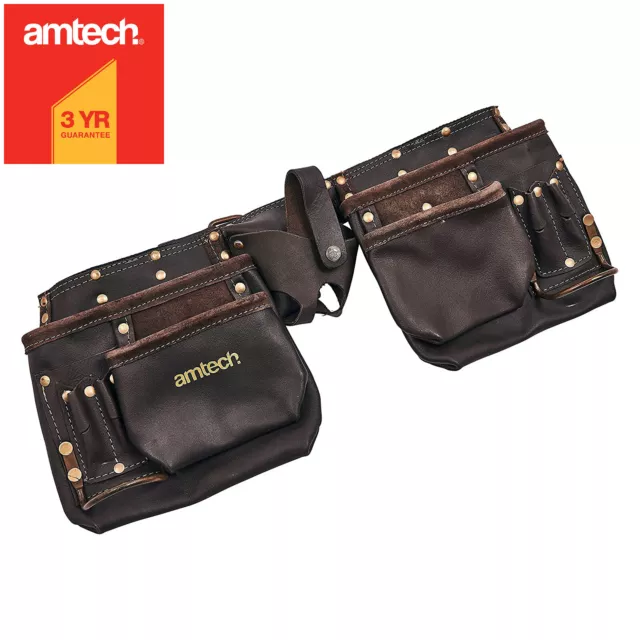 Heavy Duty Leather Toolbelt Oil Tanned 12 Pocket Double Pouch Tool Belt Amtech