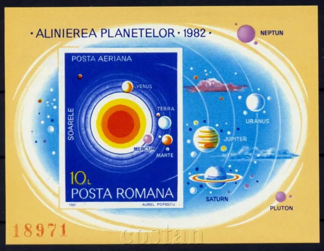 1981 Planets Alignement,Sun,Solar System,Space,Romania,182,C239,IMPERFORATED,MNH