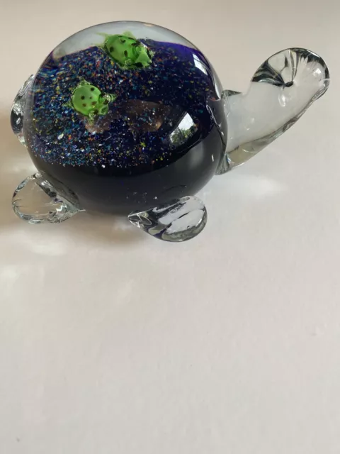 Hand Blown Art Glass Sea Turtle with babies on back Multi Color  Paperweight