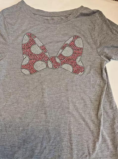 Disney Parks Sequin Mini Mouse Bow T-Shirt in Gray Womens XS EUC Free Shipping