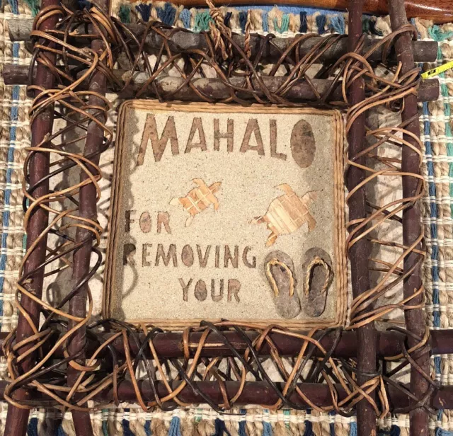 “MAHALO For Removing Your Shoes” Hawaii Turtle Sandals Rattan Wood Frame Sign