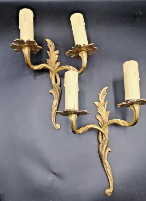 PAIR OF  FRENCH BRONZE  WALL LAMPS SCONCES  LOUIS XV STYLE n°2