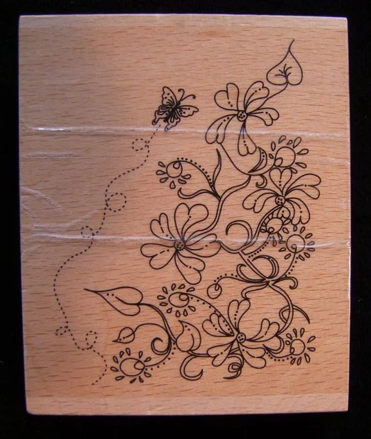 Create & Craft ECKBLUME Gummi Tinte Stempel auf Buchenblock - kostenlos UK P&P