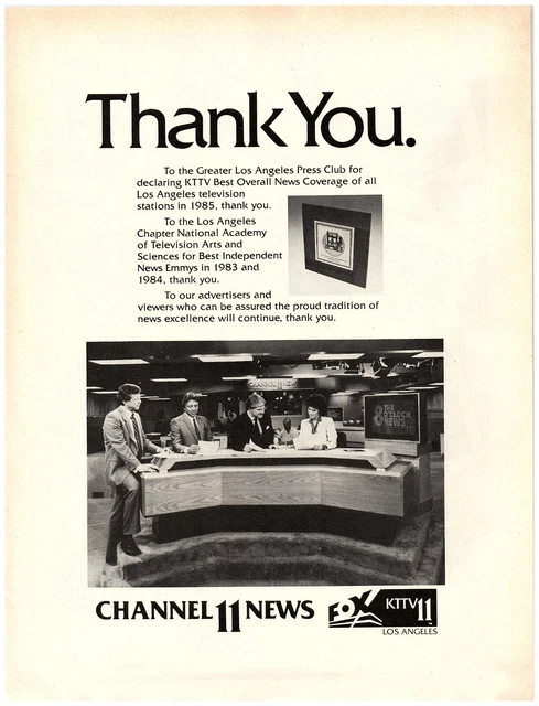 1986 FOX KTTV Channel 11 Los Angeles Print Ad, News Anchors Thank - Main Image