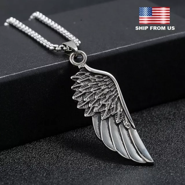 Men's Stainless Steel Angel Wing Feather Pendant Necklace For Men Women Gifts US