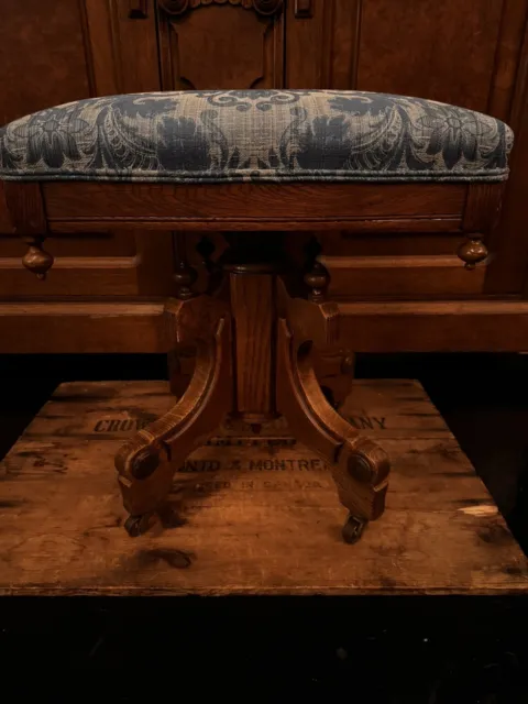 Antique 19th Century PIANO STOOL Tonk CHIGACO NY  Newly Upholstered
