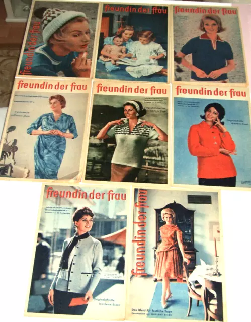 8 x Freundin der Frau - Heft 1,2,3,5 - 8,9,10,12 / 1961 - alle mit Schnittmuster