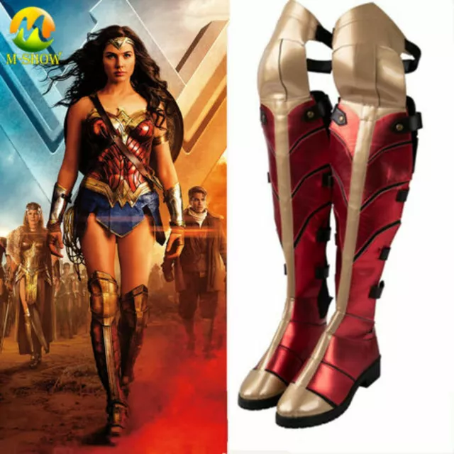 Halloween Fancy Boots Wonder Woman Cosplay Costume Shoes Adult Women Red Boots