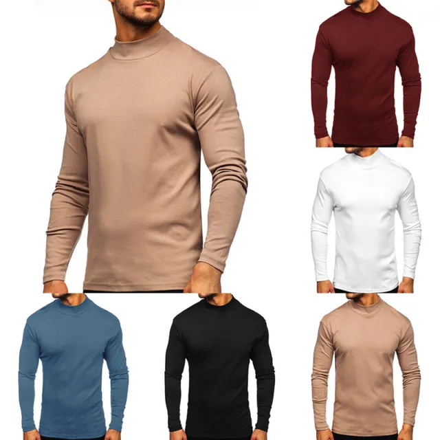 Homme Col Roulé T Shirt Manches Longues Pull Basique Maillot Haut T-Shi *