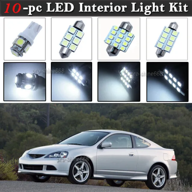 10-pc White 6K LED Car Interior Light Bulbs Package Kit Fit 2002-2006 Acura RSX