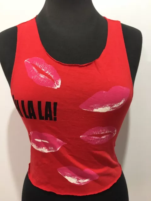 Oh La La Designer Greece Red Pink Lips Crop Club Party Beach Top Size Small 8-10