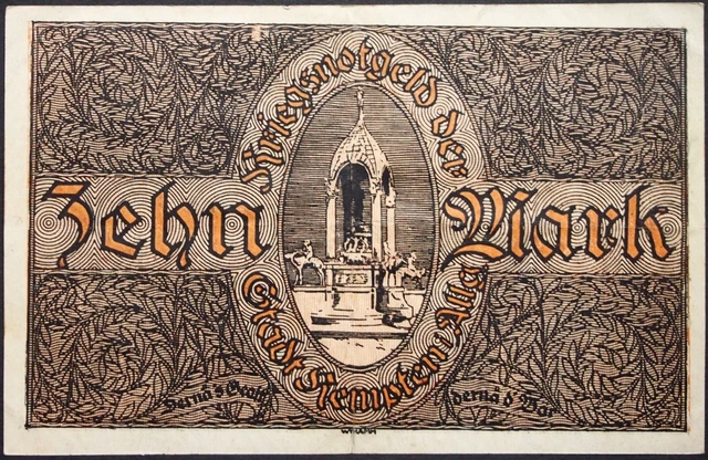 KEMPTEN 1918 10 Mark Grossnotgeld German Notgeld Banknote Bavaria
