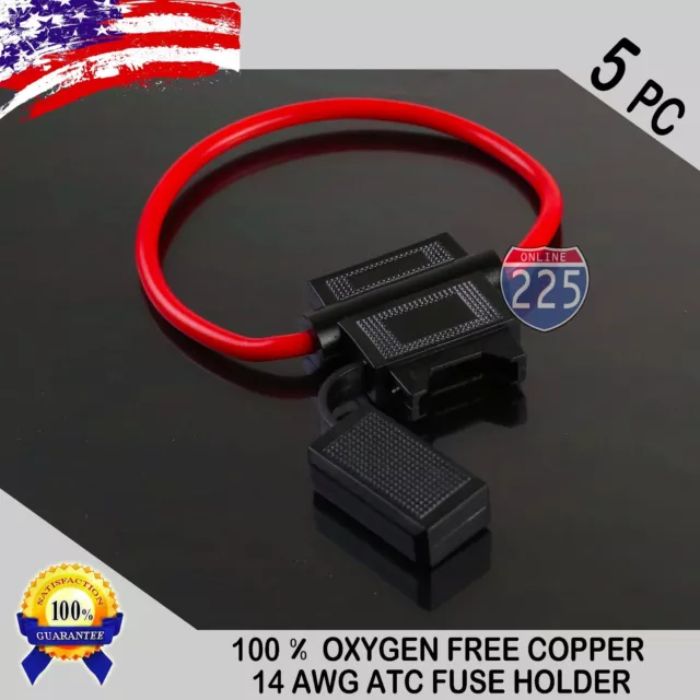 5 Pack 14 Gauge ATC In-Line Blade Fuse Holder 100% OFC Copper Wire Protection US