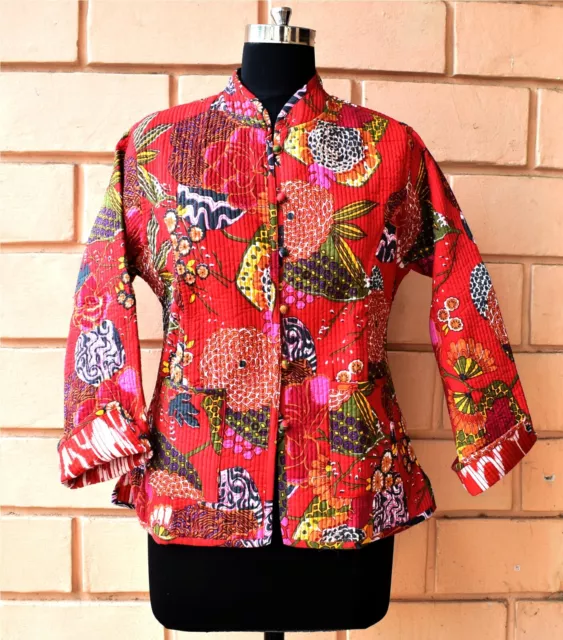 Neuf XXL Taille Rouge Fruit Veste Coton Indien Kantha Veste, Unisexe