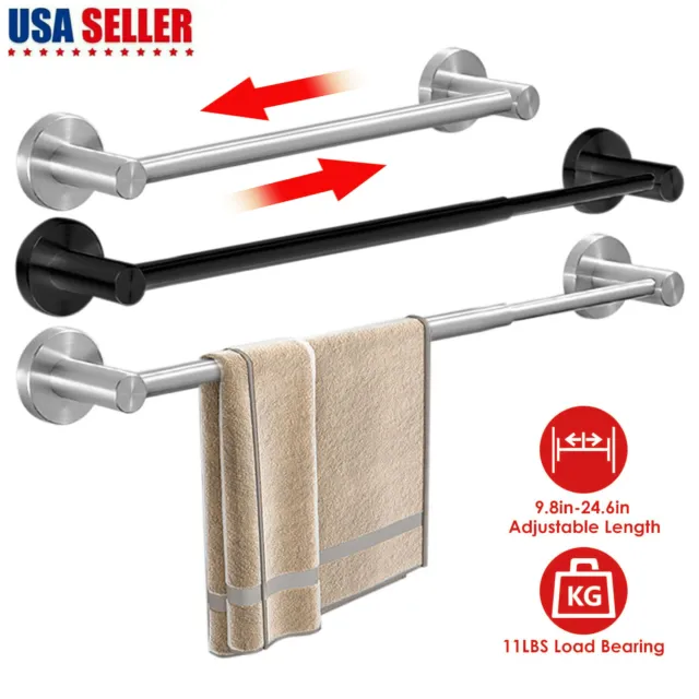 10"-24" Adjustable Towel Rack Stainless Steel Wall Mount Bath Towel Bar Holder