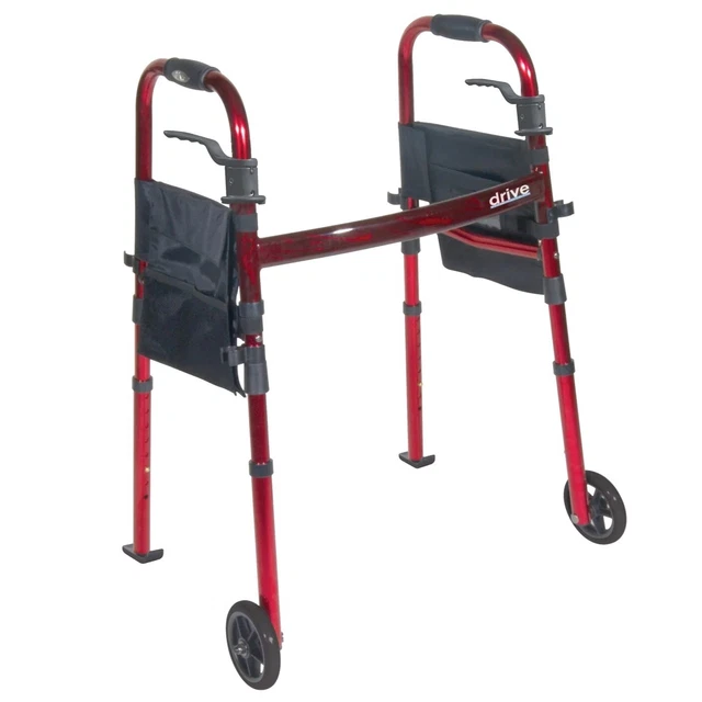 Drive Medical Deluxe Portable Folding Leg Travel Walker ~ 5" Wheel ~ RTL10263KDR