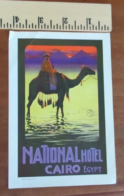 Antique Circa 1920 NATIONAL Hotel CAIRO EGYPT travel luggage sticker label 4"x6"