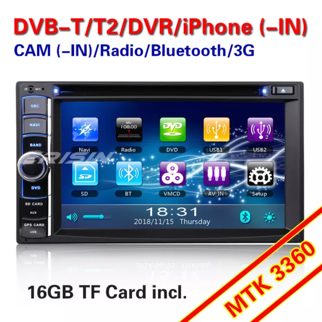 Bluetooth Sat Nav 3G DVR DVB-T iPod CD USB Universal Double 2 Din Car Stereo GPS