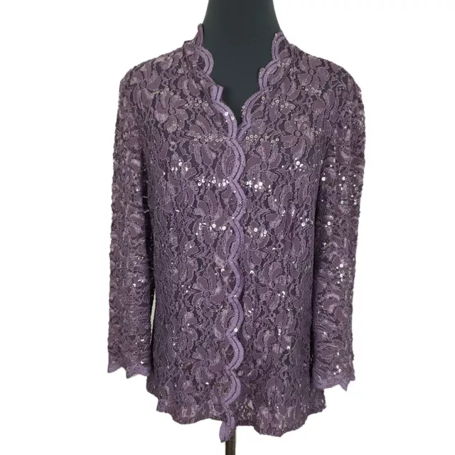 RM Richards Lace Cocktail Jacket Women M Purple Floral Sequin Polyester 36x23