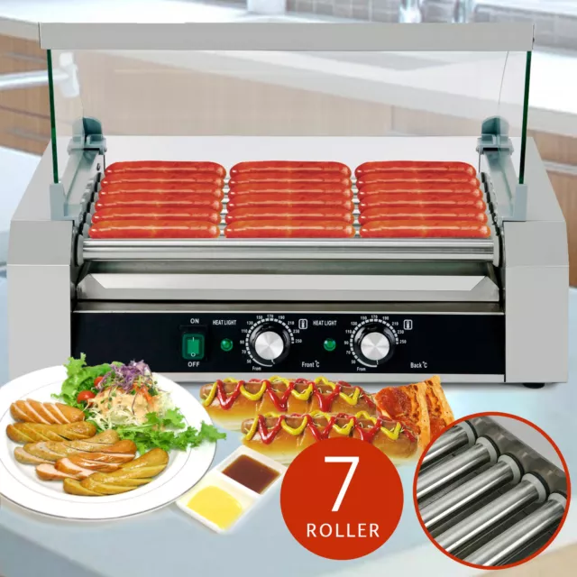 18 Hotdog Roller Commercial Bread Hot Dog 7 Roller Grill Cooker Machine W/Cover