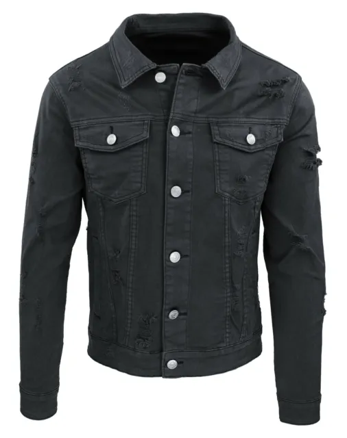 Giubbotto di jeans uomo nero denim giacca giubbino moto slim fit da M a 4XL