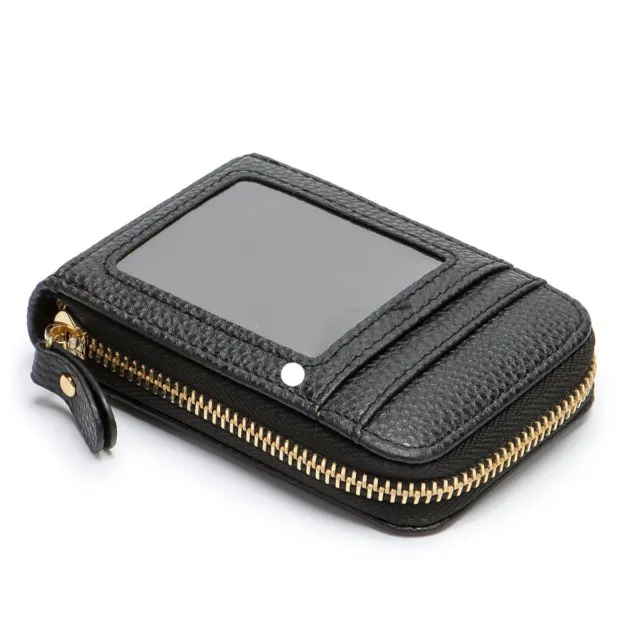Men's Wallet Credit Card Holder Genuine Leather RFID Blocking Zipper Pocket Thin 12