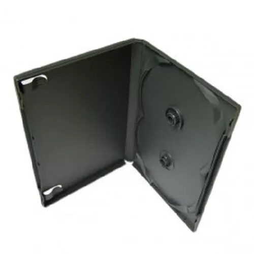 14mm Standard Black Double 2 Discs DVD Case Overlapping hubs