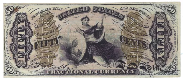 Third Issue Fractional Currency Justice Note, High Grade Fifty Cents, Better 50C