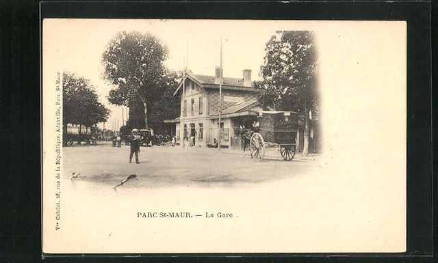 CPA Parc St-Maur, La Gare, attelage à cheval