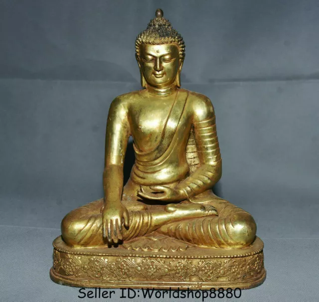 10.8" Old Tibet Buddhism Copper Gilt Shakyamuni Sakyamuni Amitabha Buddha Statue