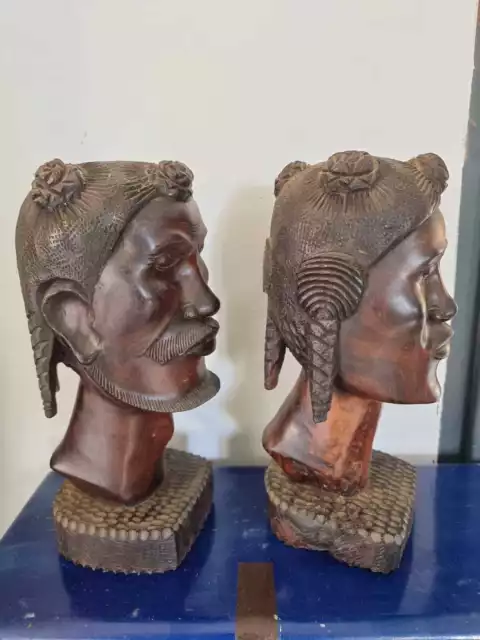 Sculpture Wooden bust African Mask man woman masque buste en bois homme femme