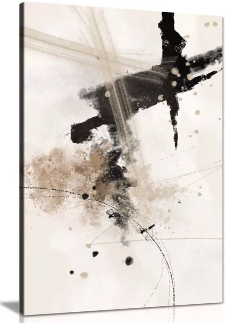 Abstract Black & White Paint Strokes Framed Canvas Print Wall Art Home Decor