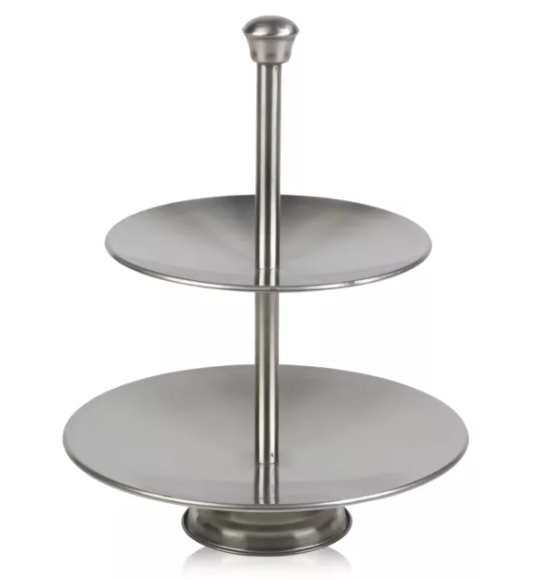 2 Layer Tier Stainless Steel Round Serving Display Cakes Platter Food Stand Rack