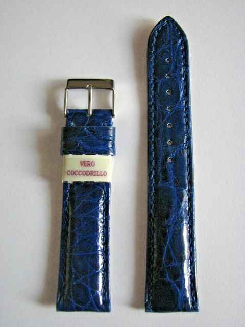 Bracelet Montre En Vrai Cuir De Crocodile - 20 Mm - Bleu - Pour Montre Sport