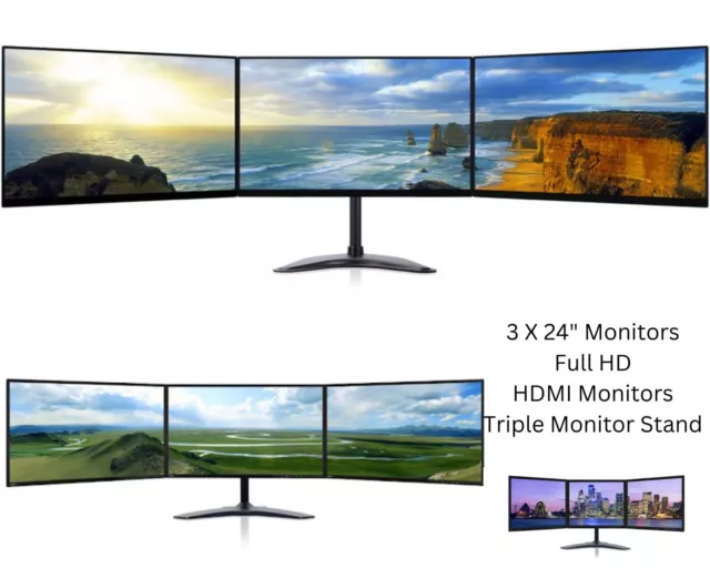 Triple Monitor Screen bundle HDMI 3X22" Full HD IPS With New Stand 1920x1080p