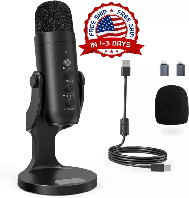 Microfono Condensador De Estudio Profesional Para PC Youtubers Podcast Negro NEW