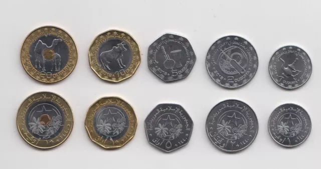 MAURITANIA: Coins complete set 5 coins  1, 2, 5, 10, 20 Ouguiya  2018 all MINT