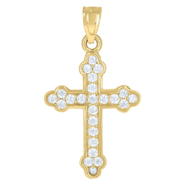 10K Two-Tone Gold Cubic-Zirconia Budded Cross Religious Charm Pendant for Mens
