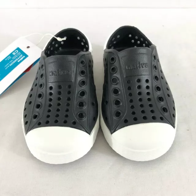 Native Jefferson Boys Girls Shoes Slip On Plastic Water Friendly Black White 5 2