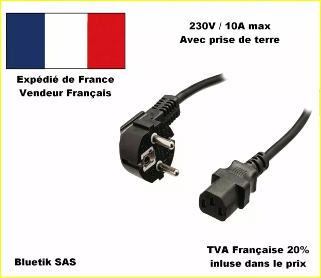 10m CABLE CORDON Electrique Secteur - pour PC Vidéo-projecteur Alimentation etc.