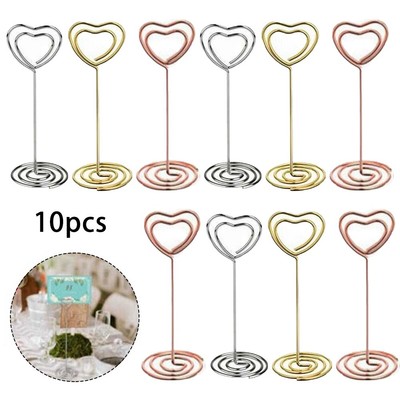 DOITOOL Lot de 10 porte-cartes en forme de cœur pour tableau de table en fil métallique avec porte-photo pour le nom du menu ou des mémos pour mariage bureau Noël 