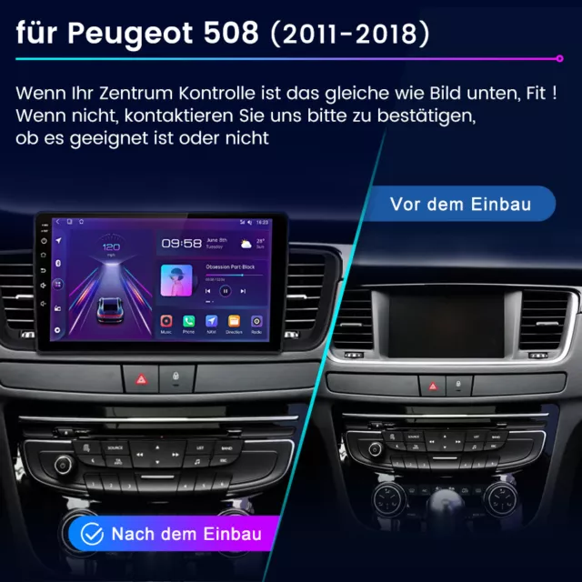 4+64GB Android12 9" Autoradio 2Din Pour Peugeot 508 2011-2018 GPS Navi WIFI 4G 3