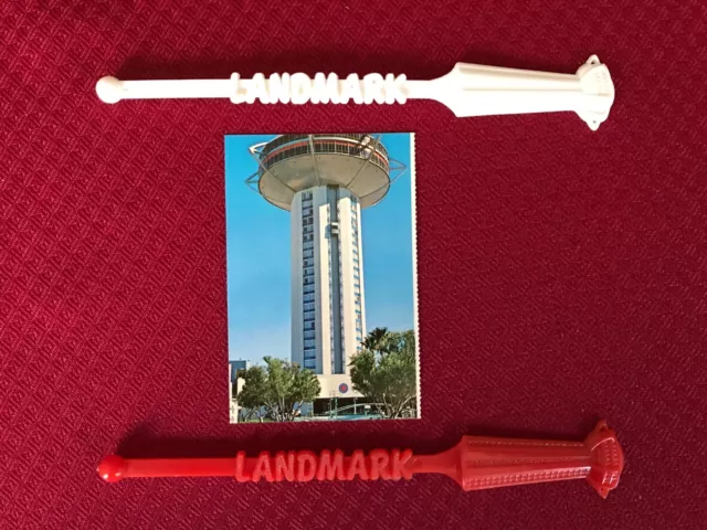 Landmark Hotel & Casino souvenir picture card and 2 Swizzle Sticks Las Vegas New 2